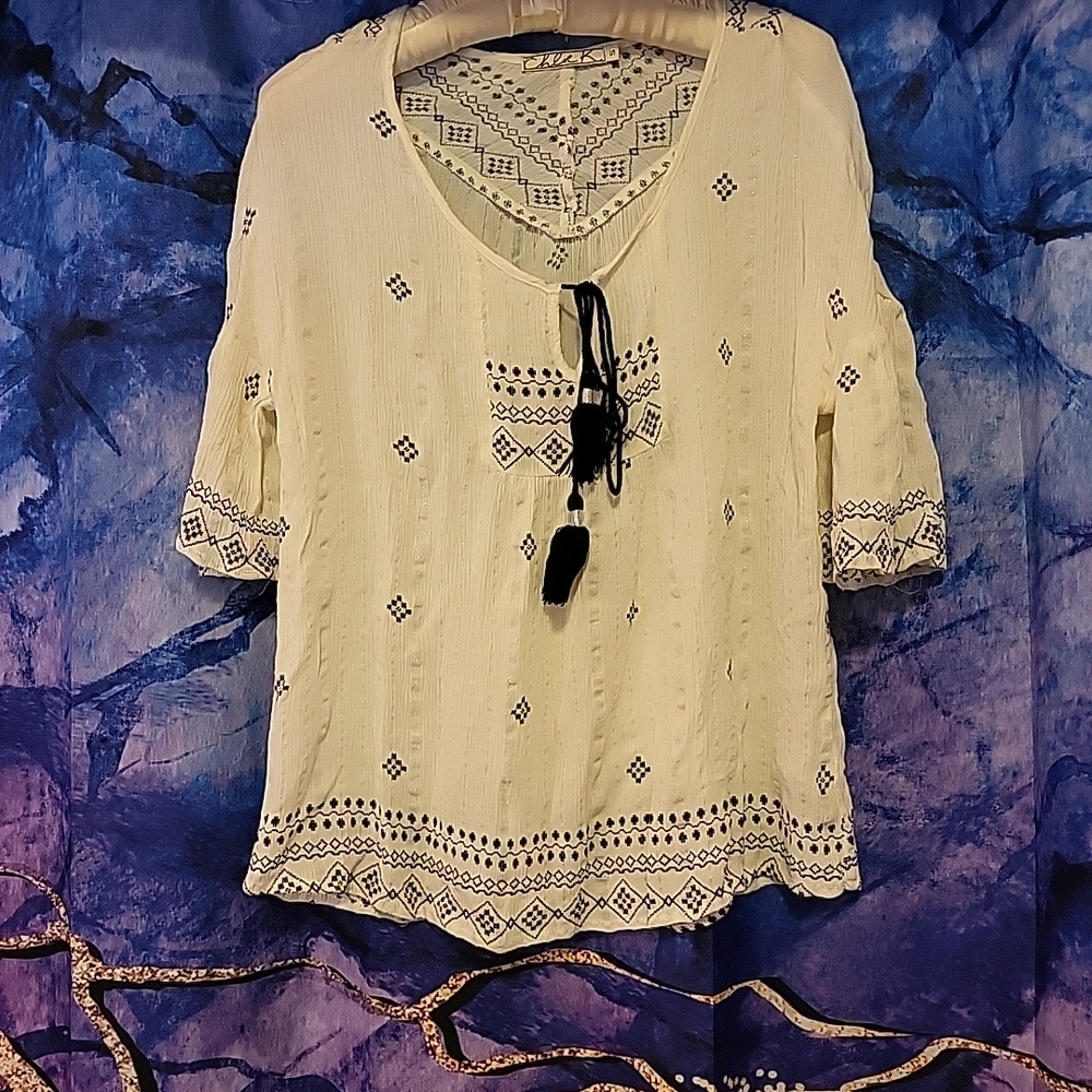 Chloe K Cream Blouse with Black Details